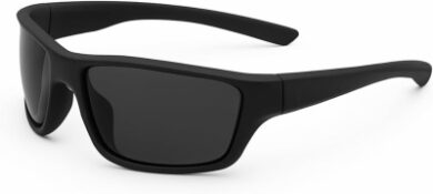 Óculos de Sol Esportivo Masculino Polarizado Proteção UV400, Armação Preta, Para Pesca