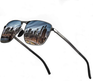 VEITHDIA Óculos de Sol Polarizados Retangulares Ultraleves para Homens, Óculos de Sol de Pesca com Armação Metálica, 100% Proteção UV 2462, Cinza