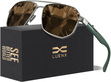 LUENX Óculos de Sol Aviador Masculino Quadrado com Lentes Polarizadas Proteção UV 400 e Acessórios