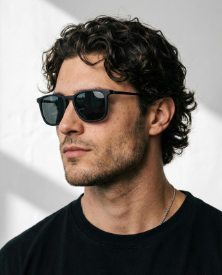 Óculos de Sol Quadrado Premium Masculino Proteo UV400 Original (Preto Fosco)